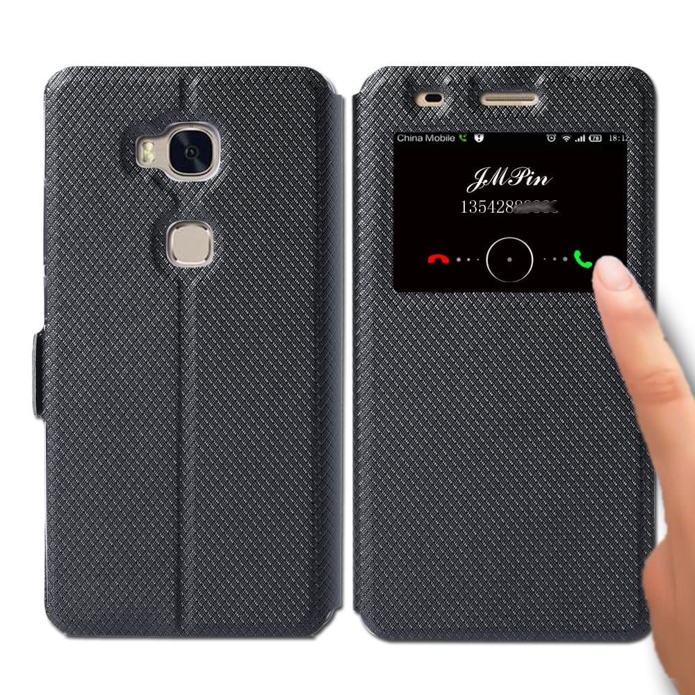 Huawei Honor 5X Case , JMPin [View Window] Flip Case Cover with Kickstand [Magnetic Closure] for Honor5x (Honor 5x black)