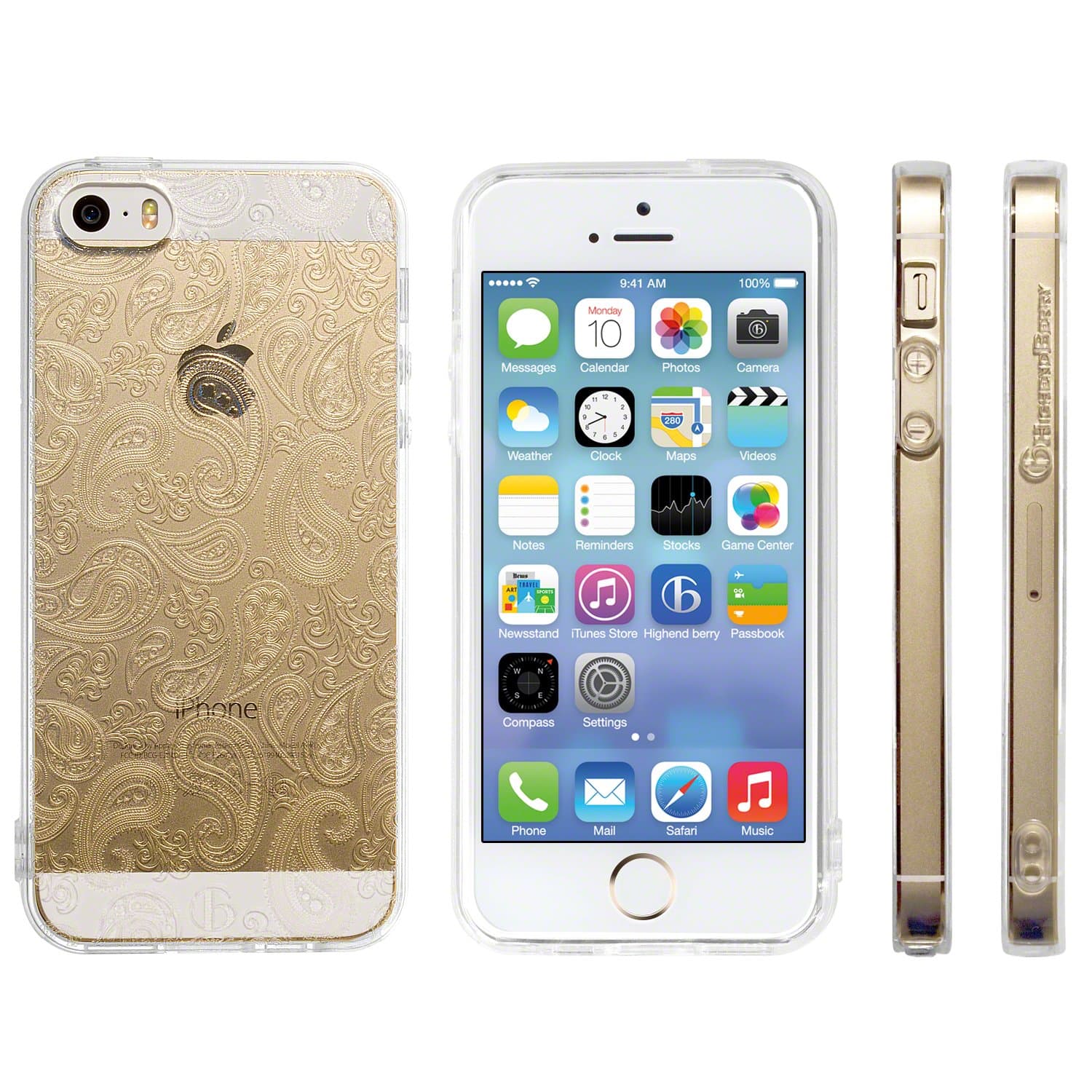 Highend Berry Original TPU Case for iPhone SE/5s/5 with Strap Hole and Protection Cap (Mini Paisley)