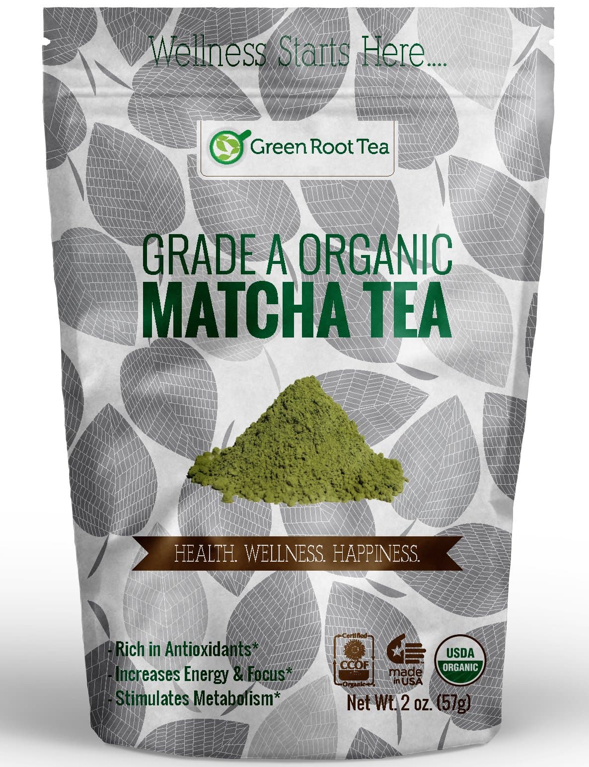 Organic Matcha Tea - Authentic Powdered USDA Grade A Green Tea - Perfect for Smoothies, Lattes, and Baking - Green Root Tea (2 OZ. Bag)