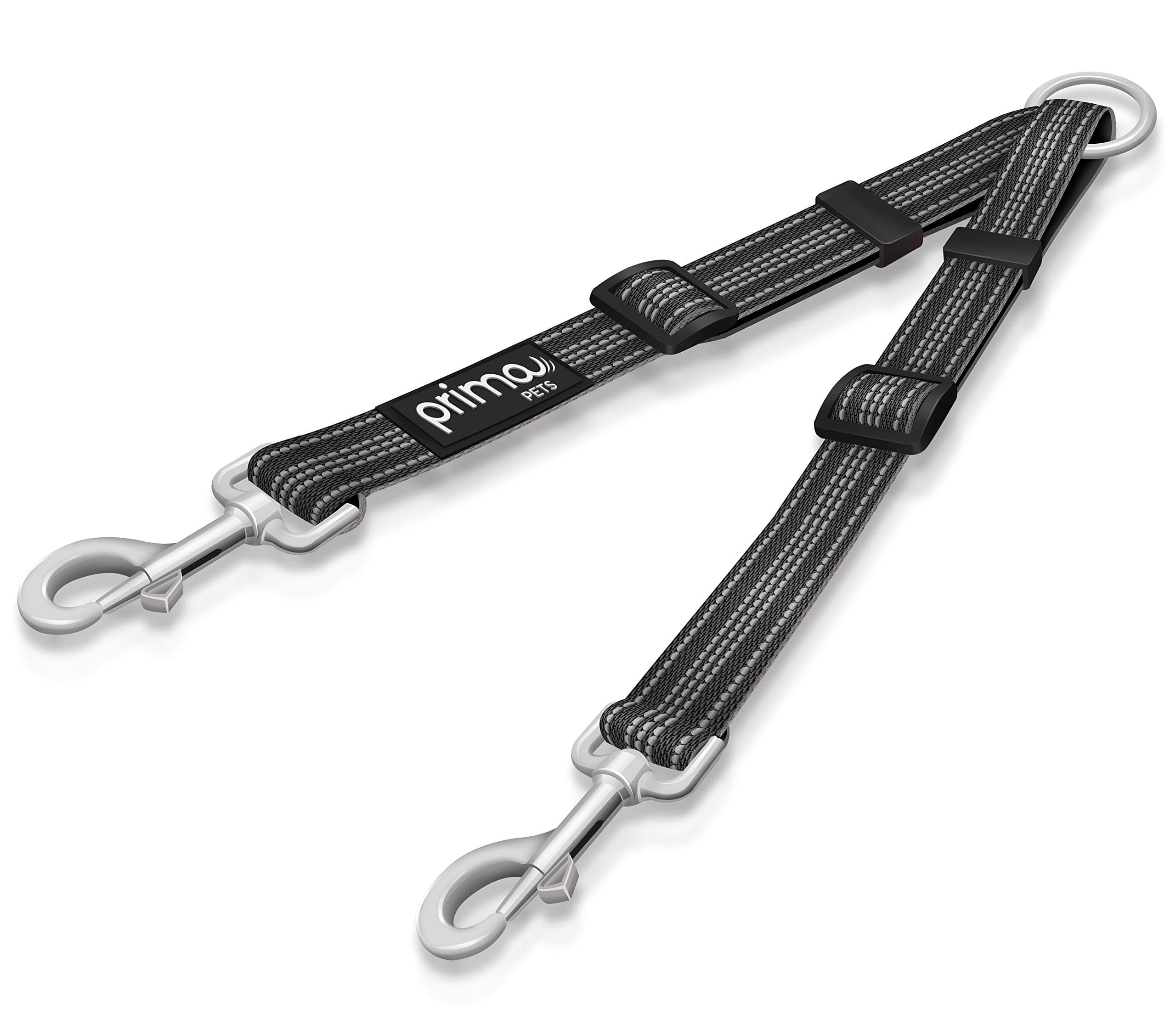 No Tangle Reflective Dog Leash Coupler - Double Dog Walker and Trainer Leash - Two Dogs Adjustable Splitter Lead - Each Side Adjusts 11" to 20" in Length (Large - 1" Width, Black)