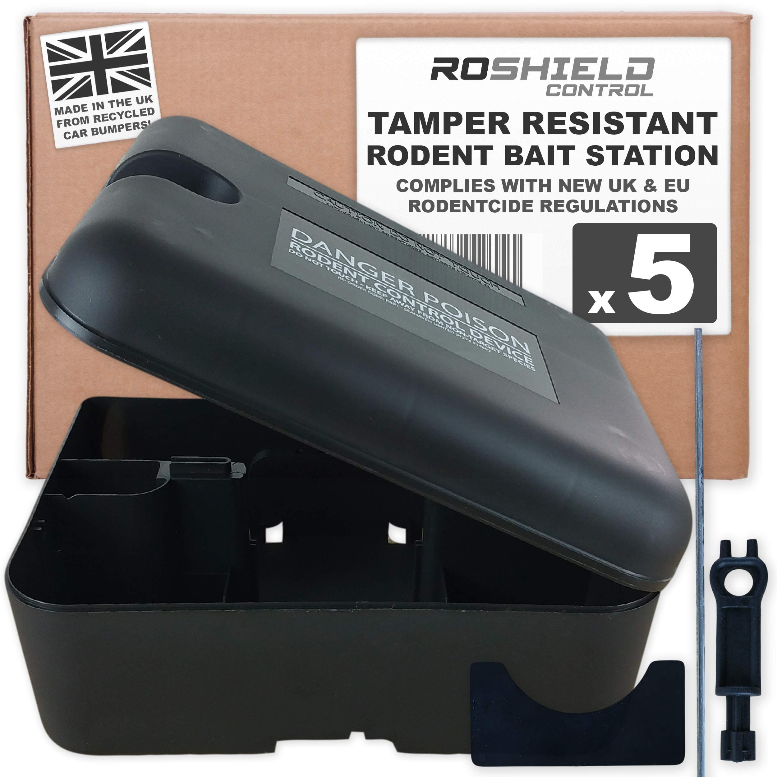 Roshield 5 x Professional Baiter Rat & Mouse Bait Station - Holds Traps & Bait (Empty)