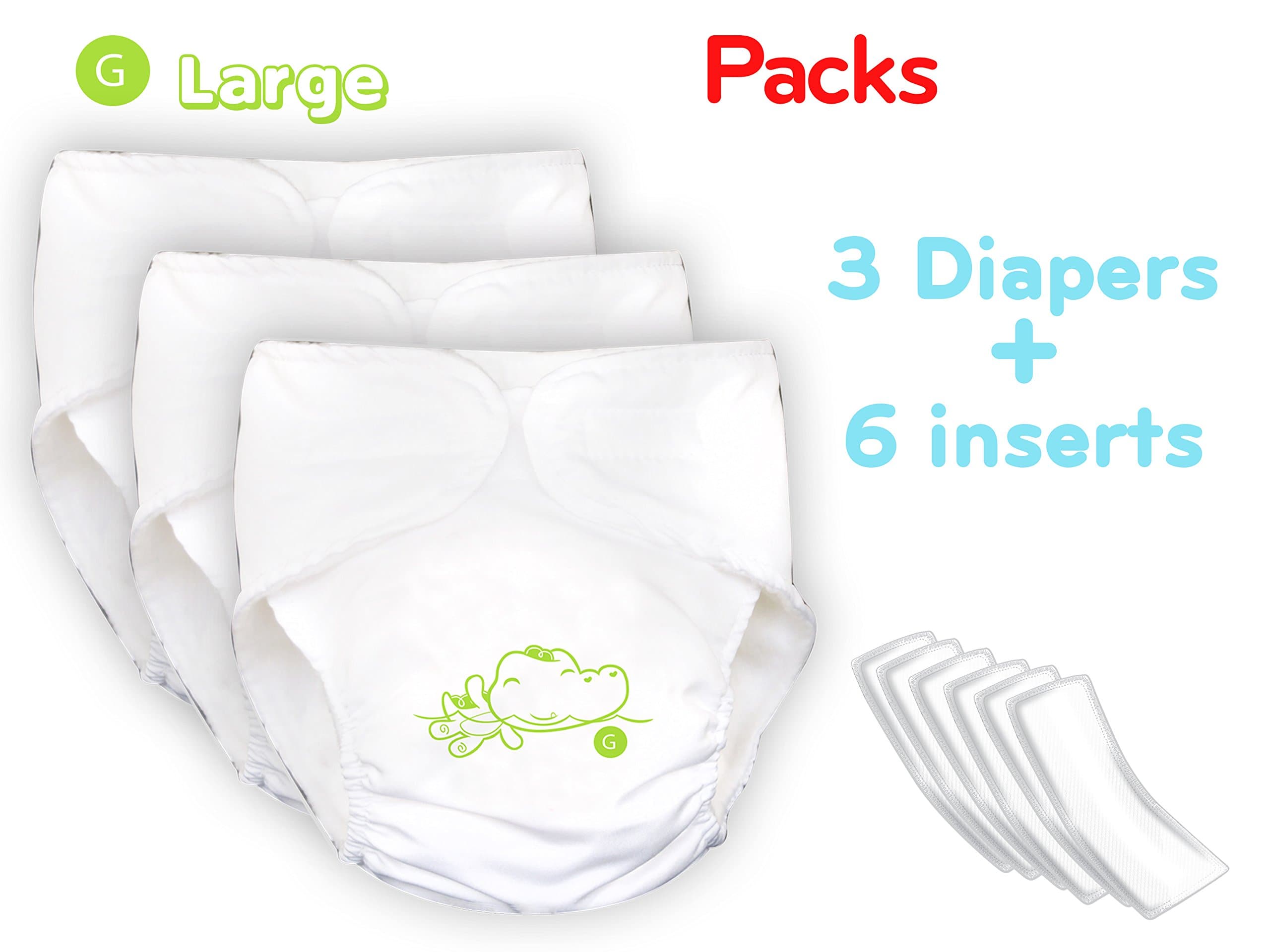 Premium Reusable Cloth Baby Diaper 3 pcs + 6 inserts Large 20-33 lbs