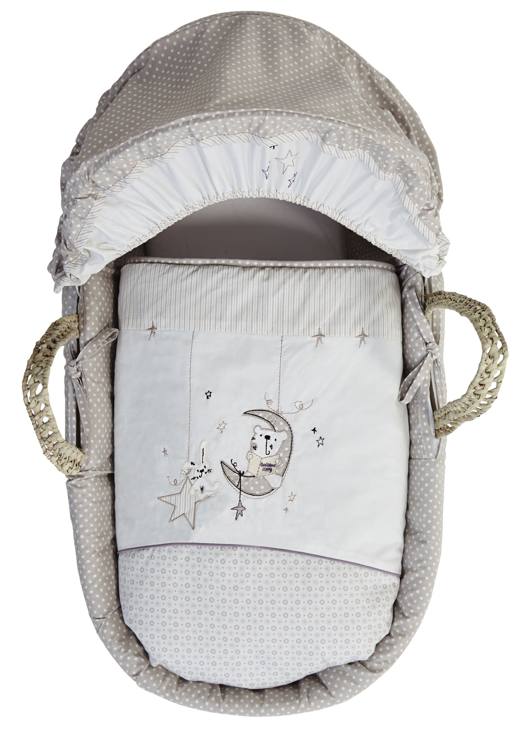 Clair de Lune Bedtime Story Palm Moses Basket inc. Bedding, Mattress & Adjustable Hood (Printed Pattern)