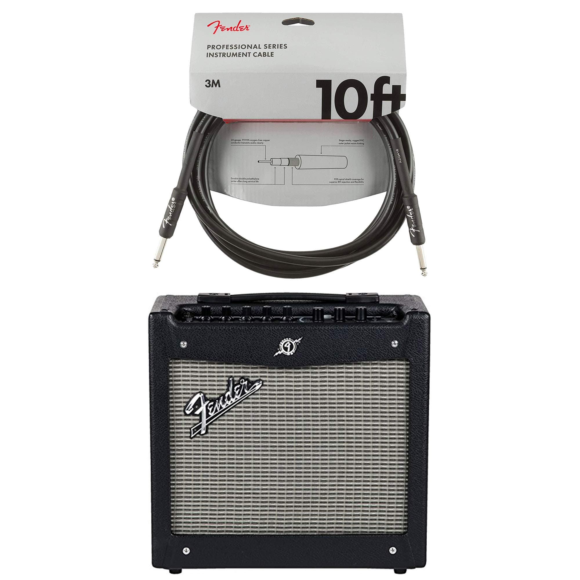 Fender Mustang I V2 20 watt 1x10" Combo Cable Bundle