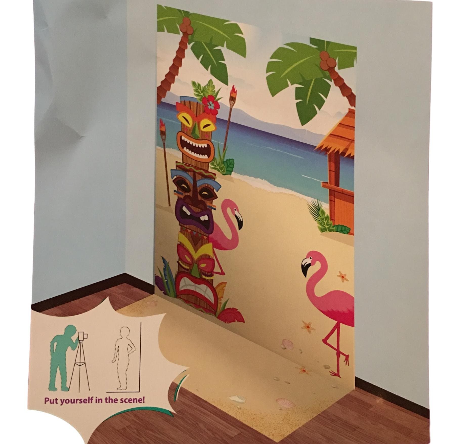 Summer Party Fun Scenic Backdrop Scene Setter Decor - Parties Beach Theme Tiki Flamingo (Beach Theme Palm Tree Flamingo)