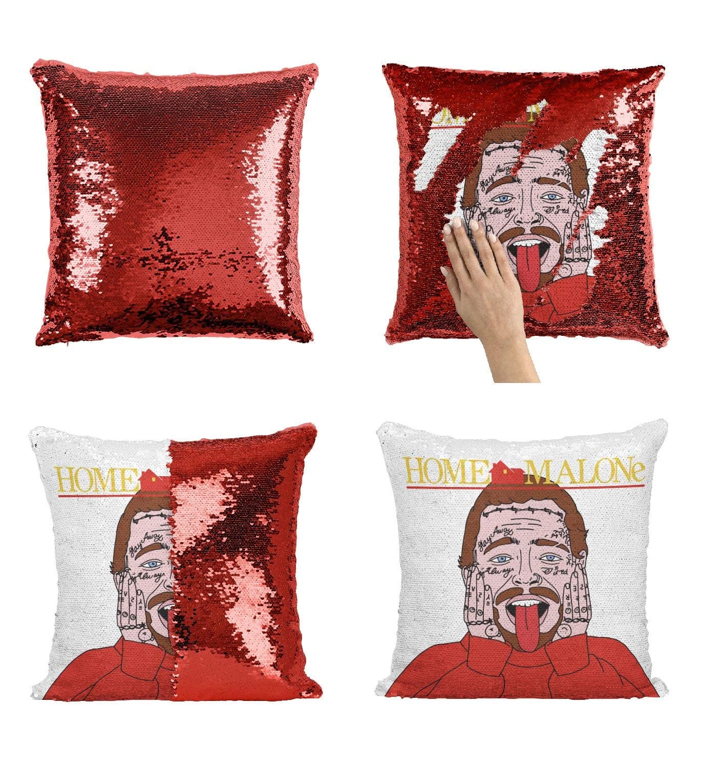 Home Malone Post Rapper Artist Malone Sequin Pillow HM4 Sequins 16x16 Pillow Cover with 18x18 inch Insert Girly Stuff…