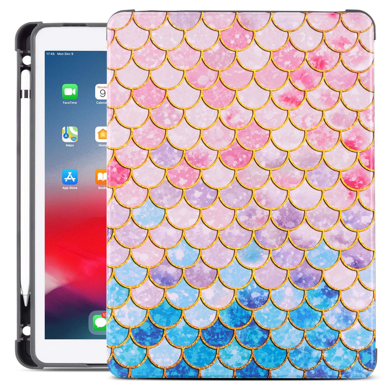 New iPad 7th Generation Case 10.2 Inch 2019, Gofupa ipad air 10.5 Premium Leather Folio Stand Cover with Built-in Apple Pencil Holder - Auto Wake/Sleep and Multiple Viewing Angles(Pink fishs cales)