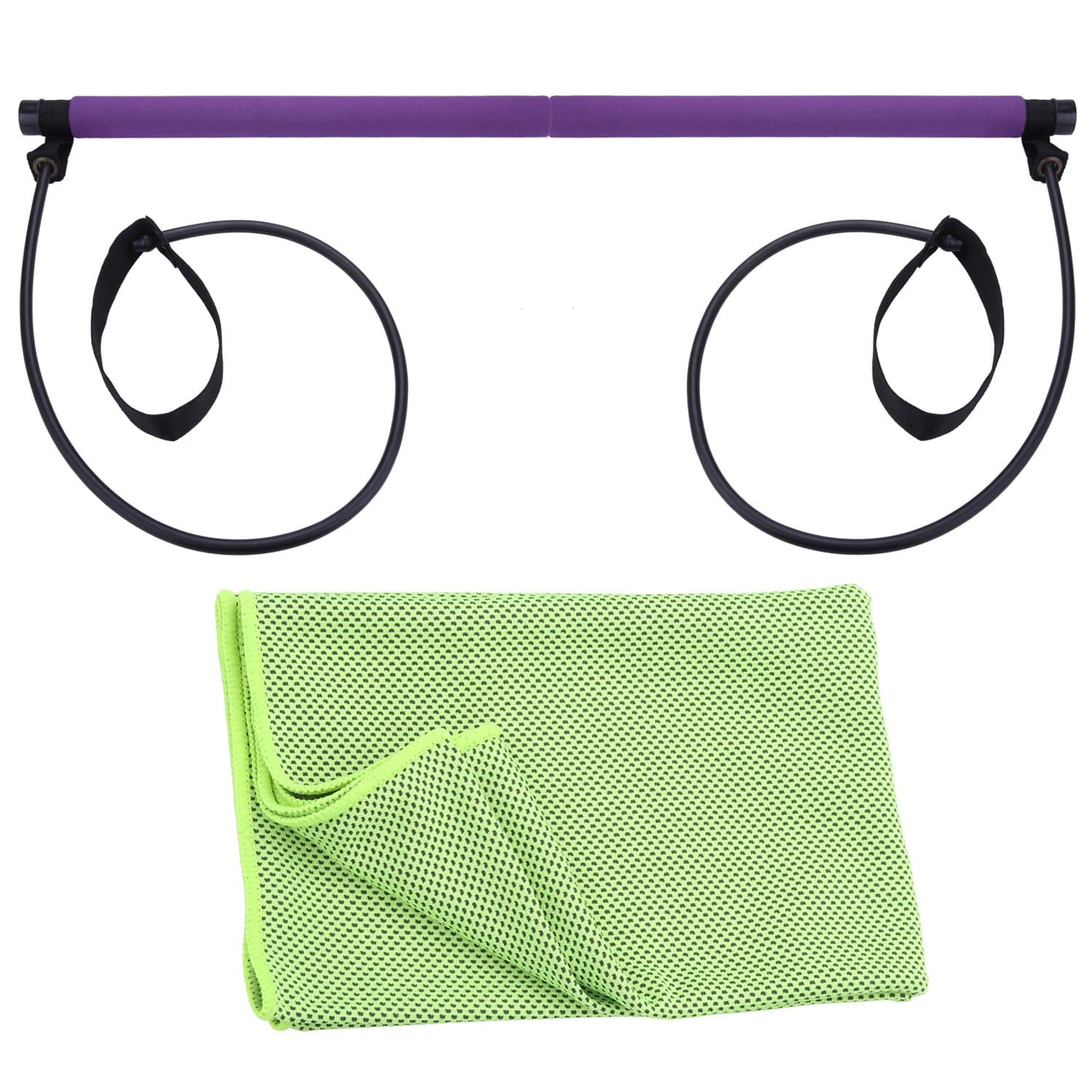 Kaking Pilates Studio Kit - Pilates Bar with Power Resistance Bands + Cooling Sports Towel