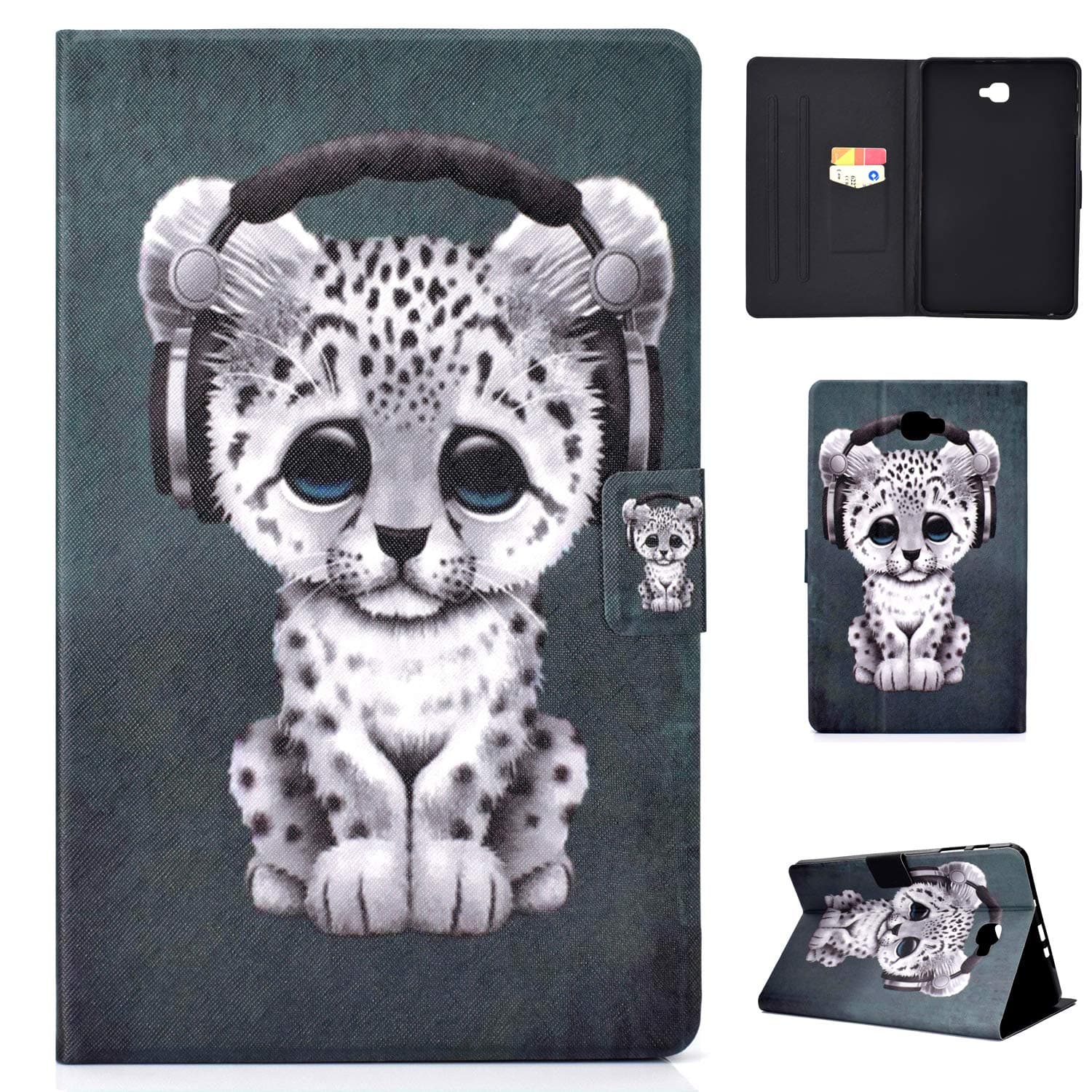 Lspcase Samsung Galaxy Tab A 10.1 Case Cover PU Leather Flip Folio Cover for Samsung 10.1 SM-T580/T585 Backcover with Auto Wake/Sleep and Card Slots for Samsung Galaxy Tab A 10.1 Baby Leopard