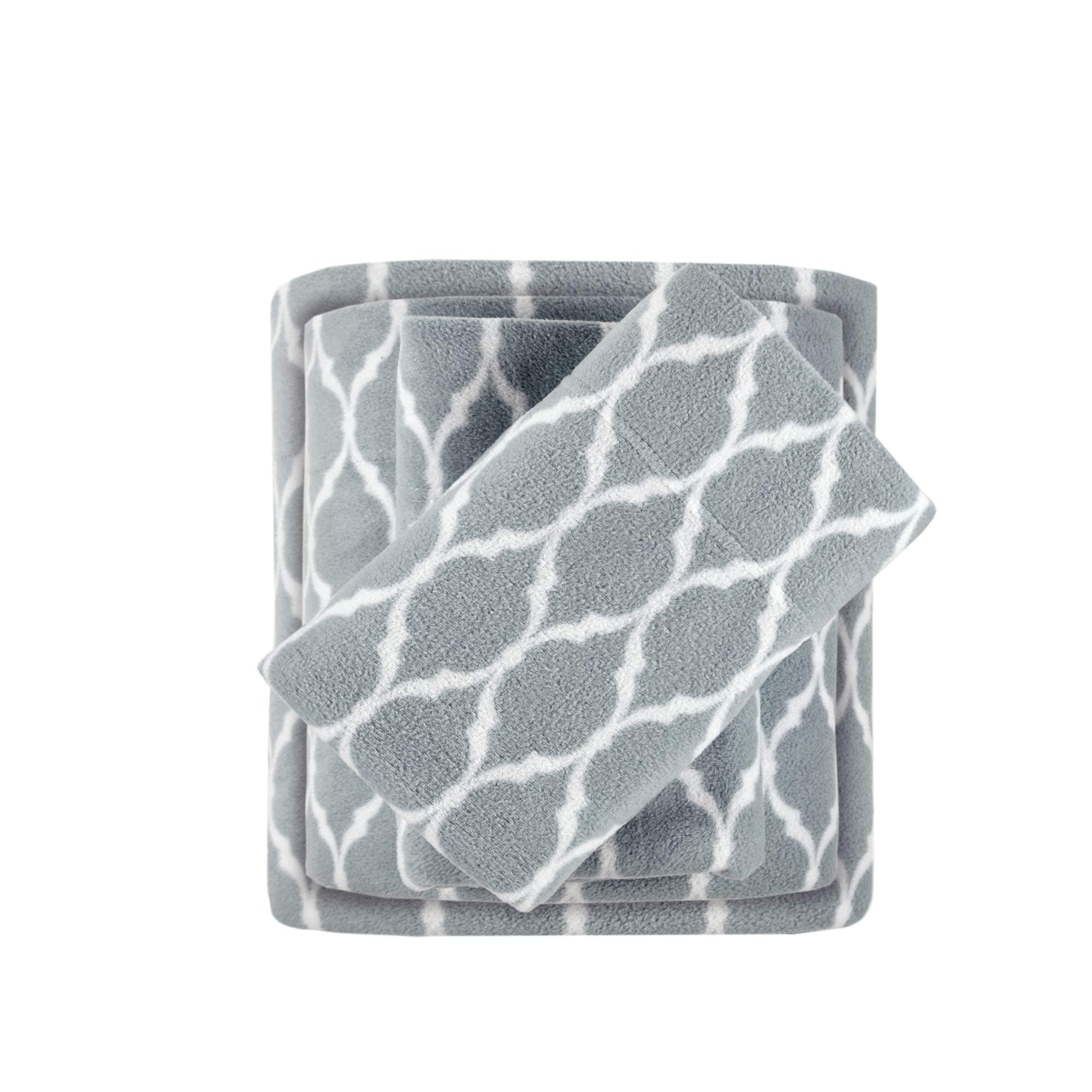 True North by Sleep Philosophy Cozy Brushed Microfleece Ultra Soft Cold Weather Sheet Set Bedding, Twin, Grey Ogee
