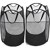 Smart Design Pop Up Laundry Hamper with Easy Carry Handles and Side Pocket - Set of 2 - Durable Fabric Collapsible Design - Clothes & Laundry - Home Organization - Holds 2 Loads - 14 x 23 Inch - Black