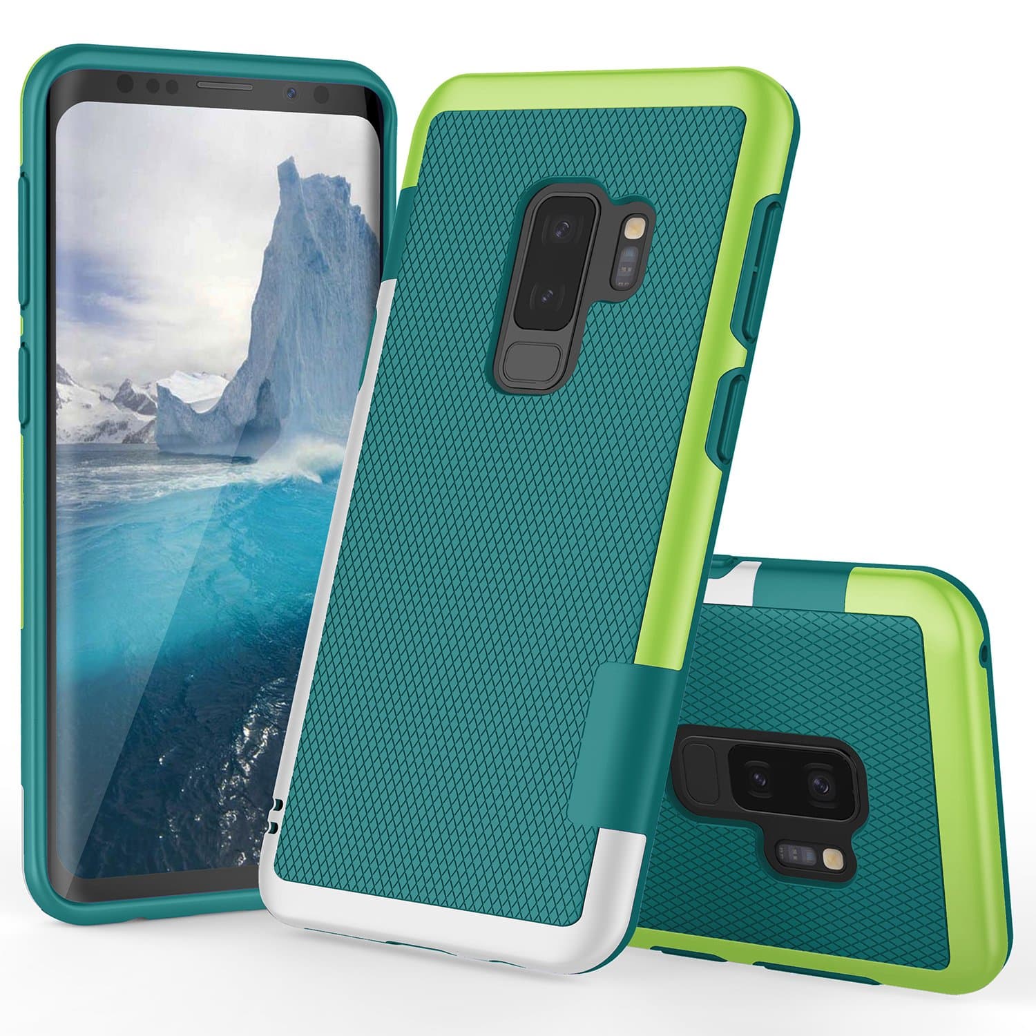 Galaxy S9 Plus Case, S9+ Case, TILL(TM) Ultra Slim 3 Color Hybrid Impact Anti-Slip Shockproof Soft TPU Hard PC Bumper Extra Front Raised Lip Case Cover for Samsung Galaxy S9 Plus G965U [Green]