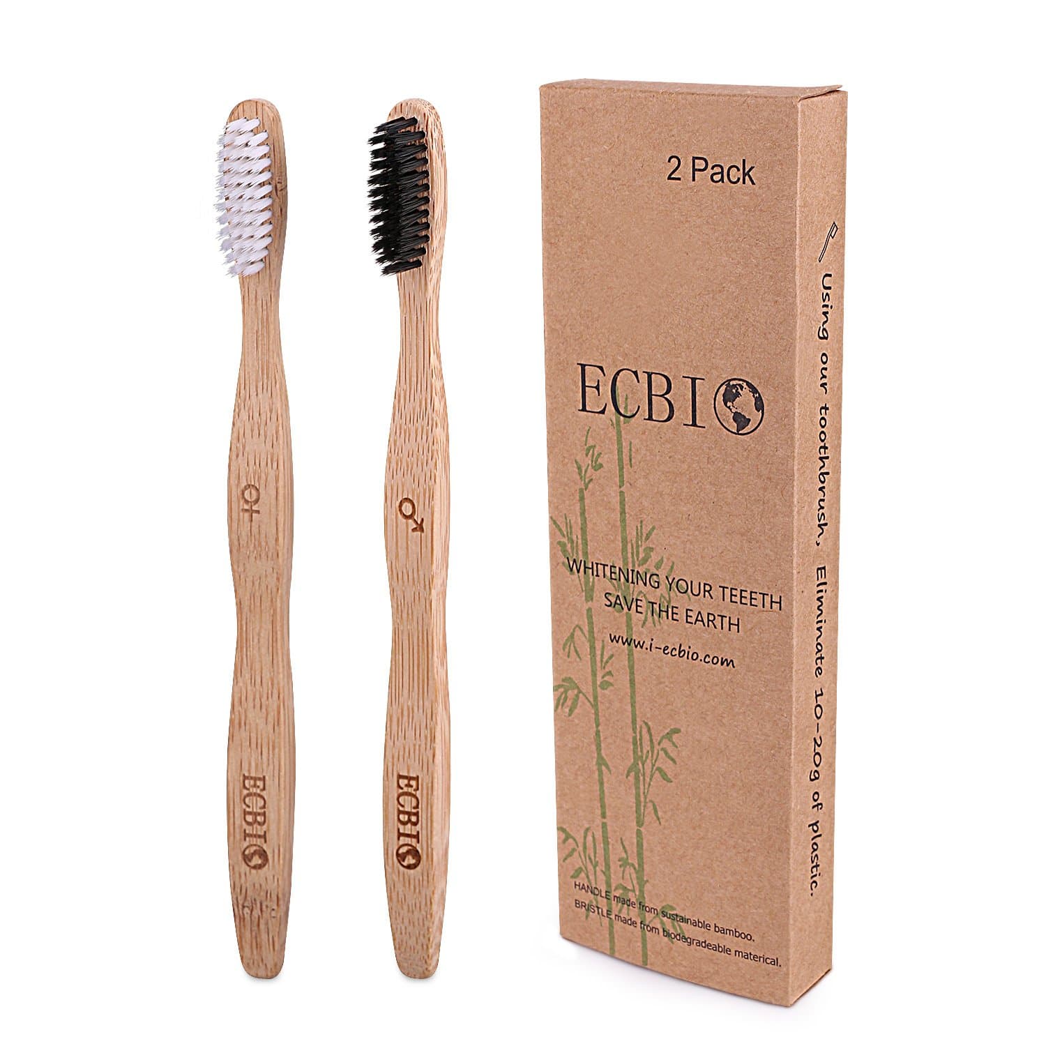 ECBIO Biodegradable Eco-Friendly Natural Bamboo Charcoal Toothbrush - Pack Of 2