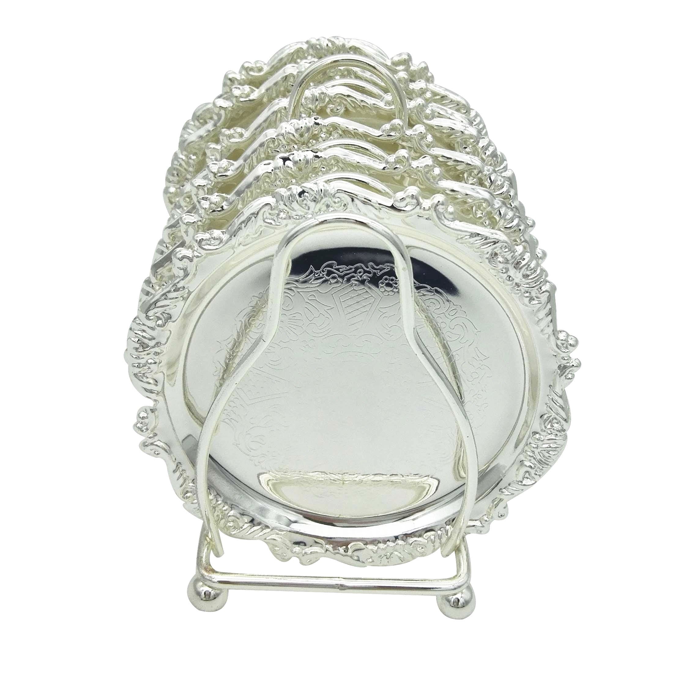 SMKF Collection 6-Piece Coaster Creative Drink Coasters with Decorative Rack Non-Slip Metal Cup Mats Tabletop Display with Holder for Bar,Home, Kitchen,Coffee Table Centerpieces Decoration (Silver)