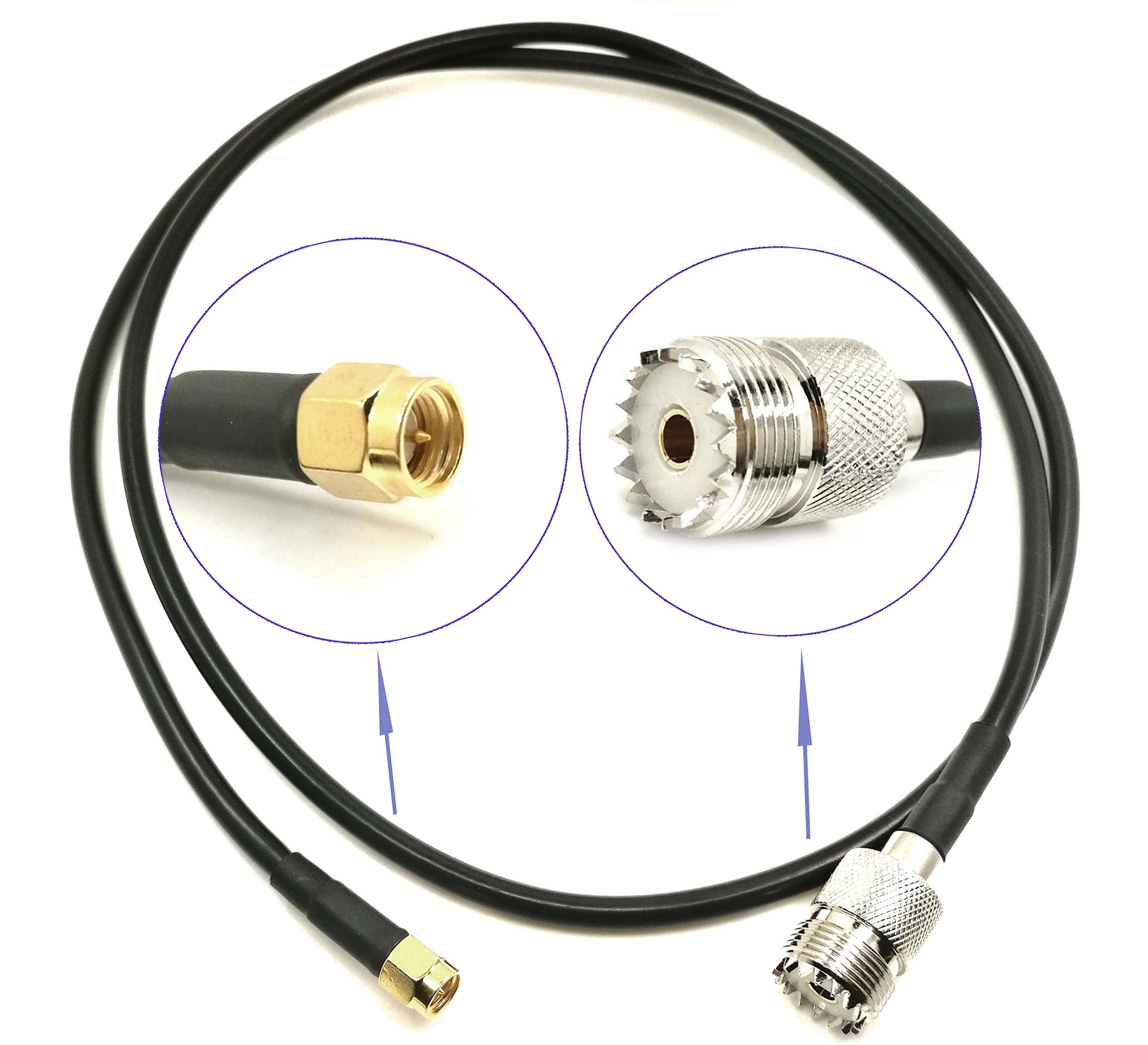 RF Pigtail Low Loss 3D-FB Cable SMA Male to UHF SO-239 Female Coaxial Antenna Connector (1ft (31cm) length)