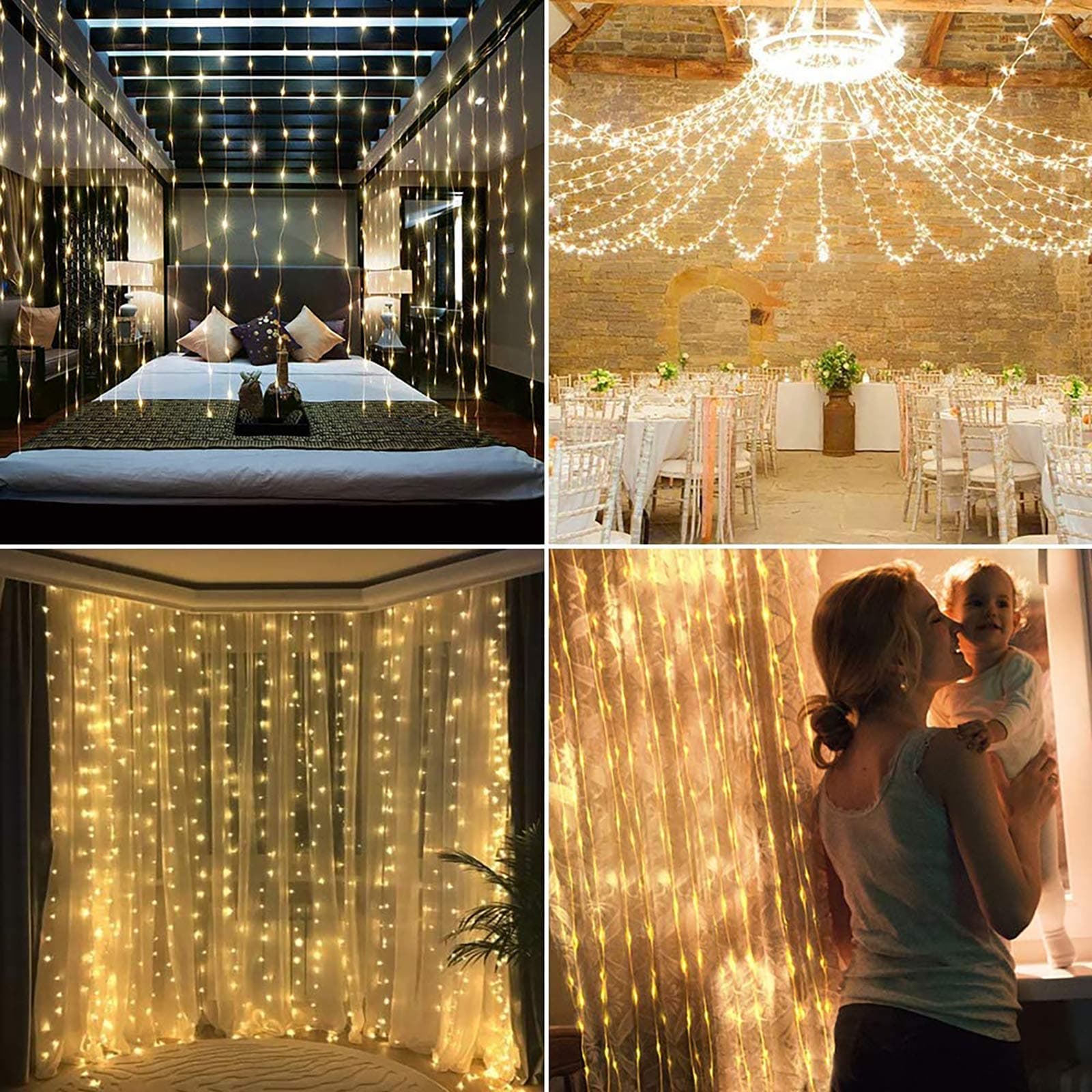 OUSFOT Curtain Lights, 300 LED Curtain String Lights with Remote Control and Timer 8 Modes 9.8 X 9.8ft USB Powered for Valentine Decor Bedroom Party Christmas Wedding Window Indoor No Plug Included