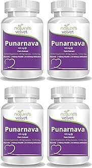 Natures Velvet Lifecare Punarnava Pure Extract 500 mg, 60 Veggie Capsules - Pack of 4