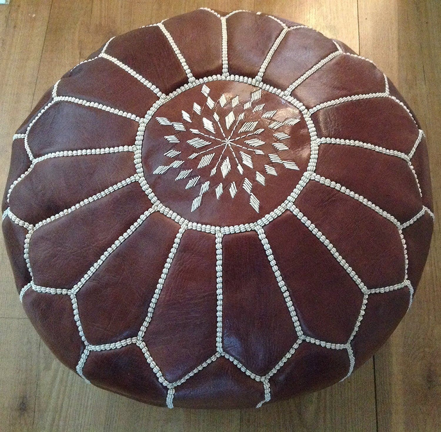 Leather Pouffes Moroccan (filled) - Dark Tan/Chestnut