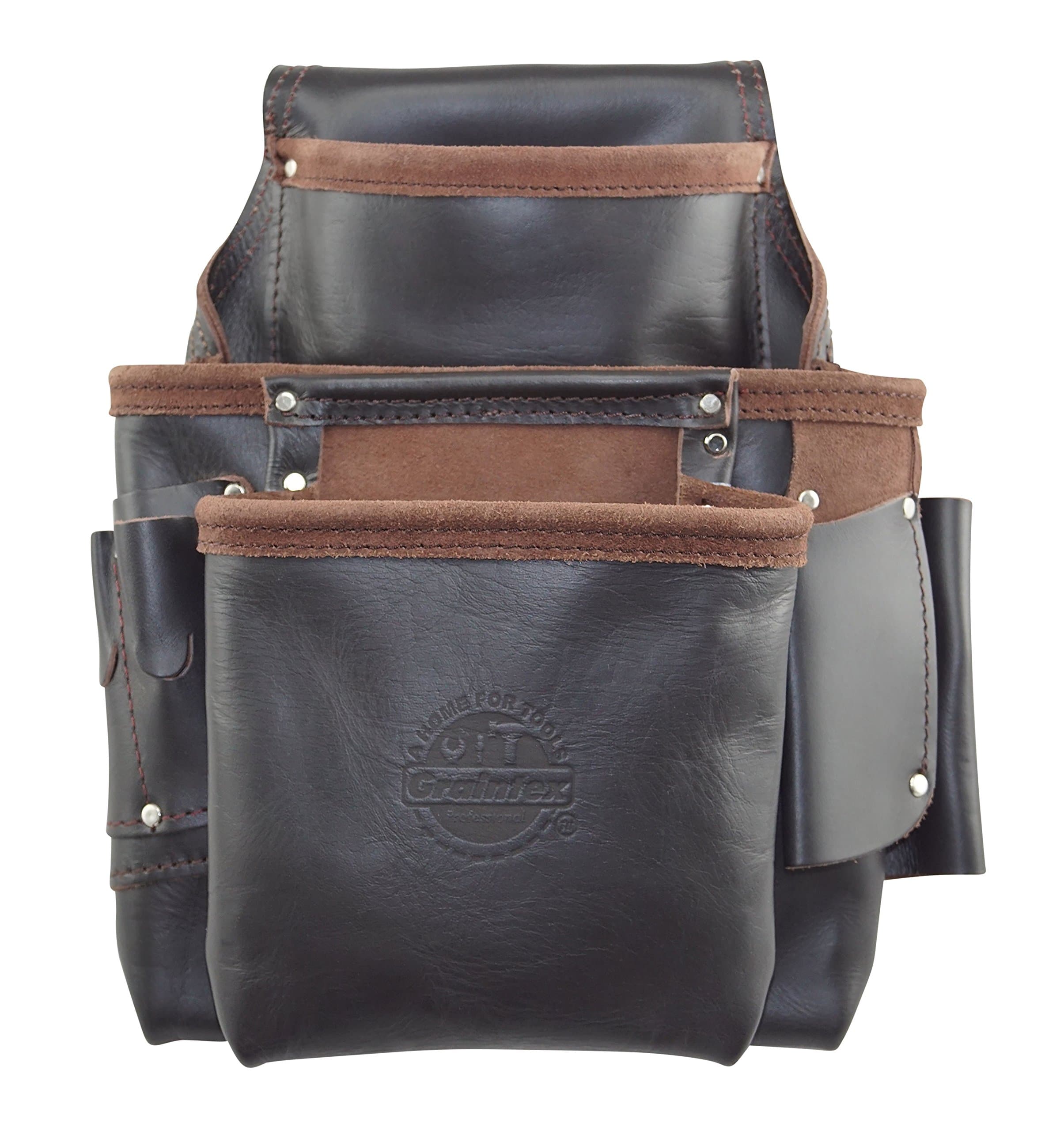 Graintex OS2085 9 Pocket Nail & Tool Pouch Top Grain Oil Tanned Leather for Framers, Constructors, Electricians, Plumbers, Handyman Black