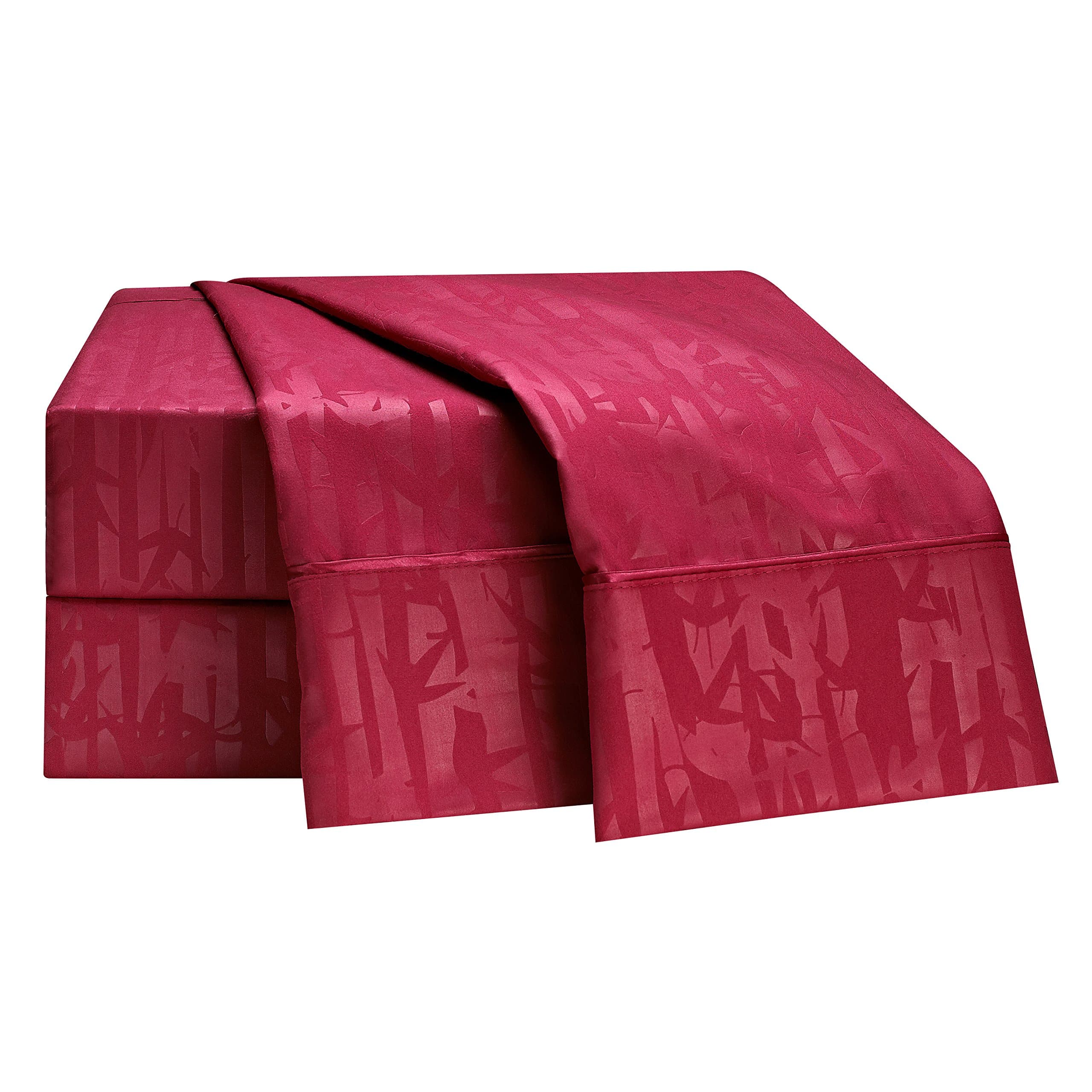 Clara Clark Premier 1800 Collection 100-Percent Microfiber Bamboo Embossed Bed Sheet Set, Queen Size, Burgundy Red