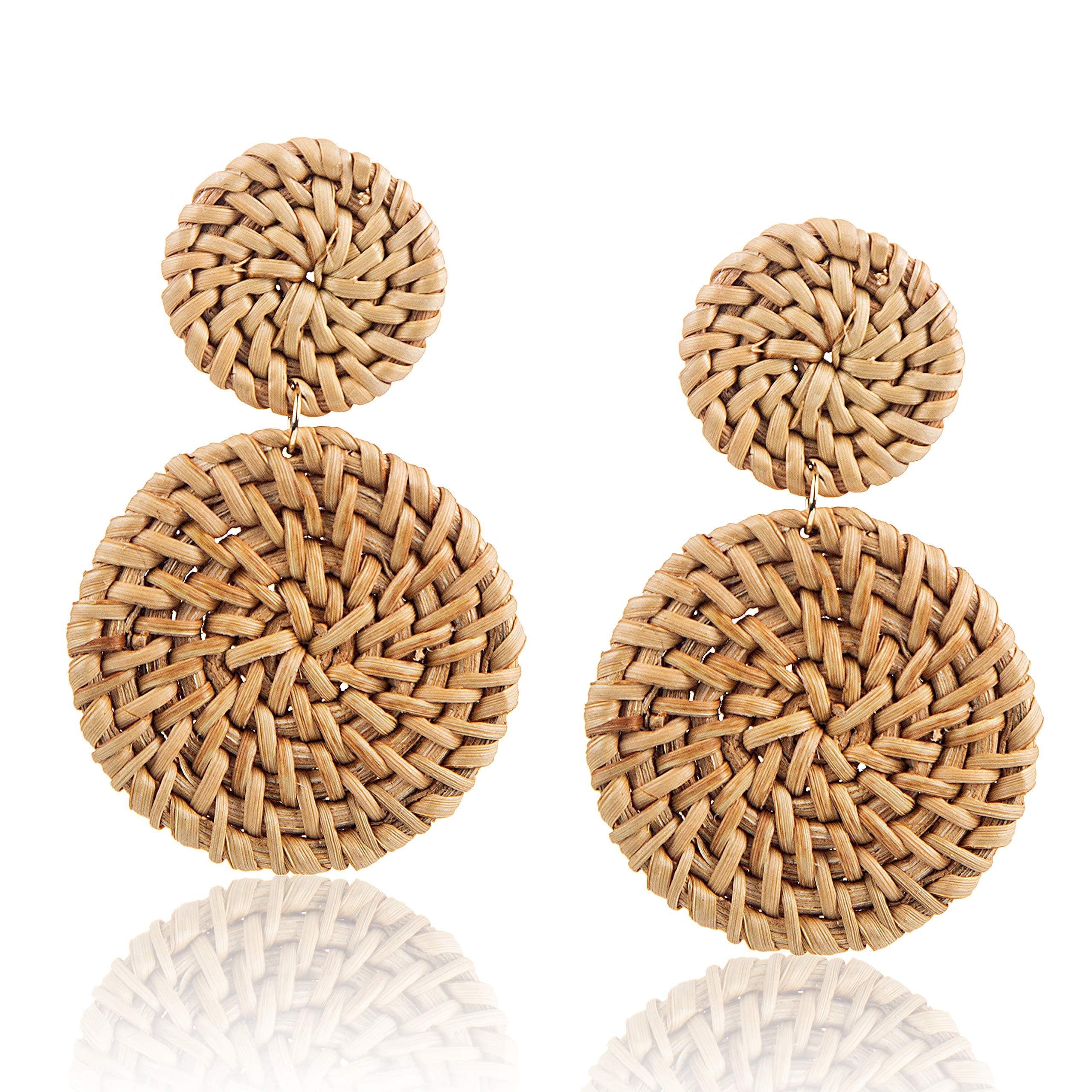 Rattan Earrings Handmade Straw Wicker Braid Drop Dangle Big Earrings Bohemian Lightweight Earrings for Women