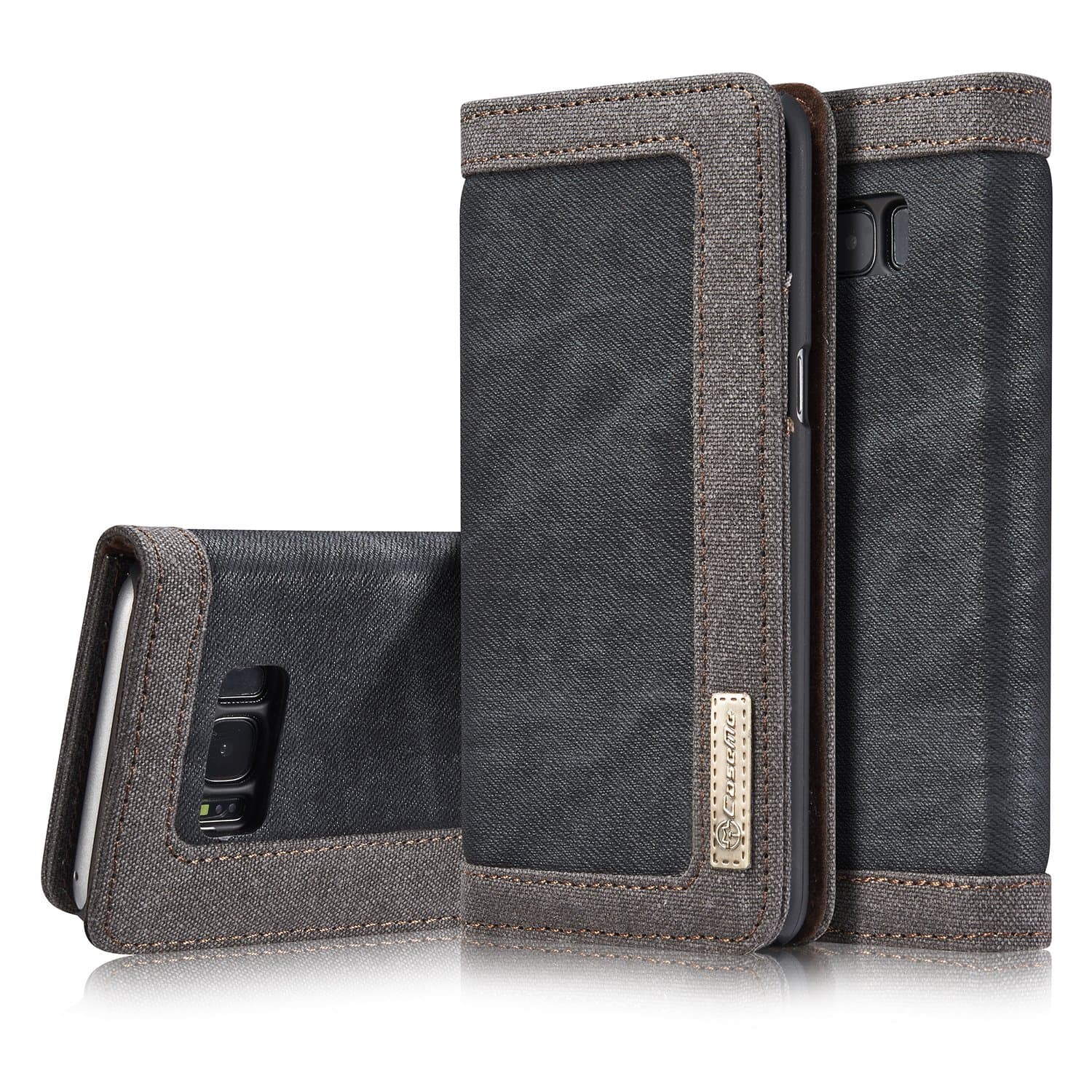 ZARO Samsung Galaxy Note 8 Folio Wallet Case Detachable, with Card Slots Magnetic Cash Kickstand Design Anti-knock Practical Sturdy Denim Series Phone Cover Cases for Women Men-Black