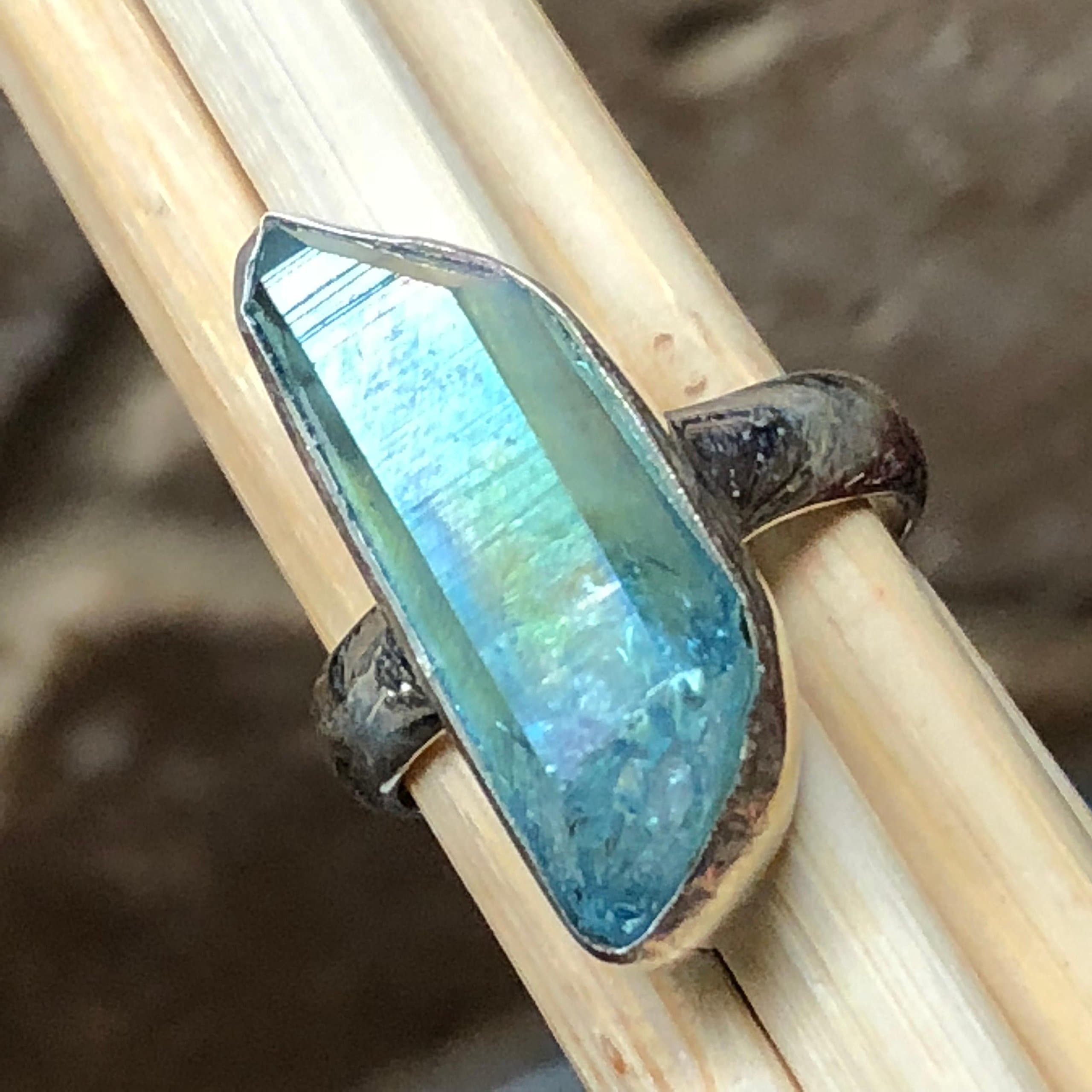 Natural Bismuth Crystal 925 Sterling Silver Ring Size 6.5