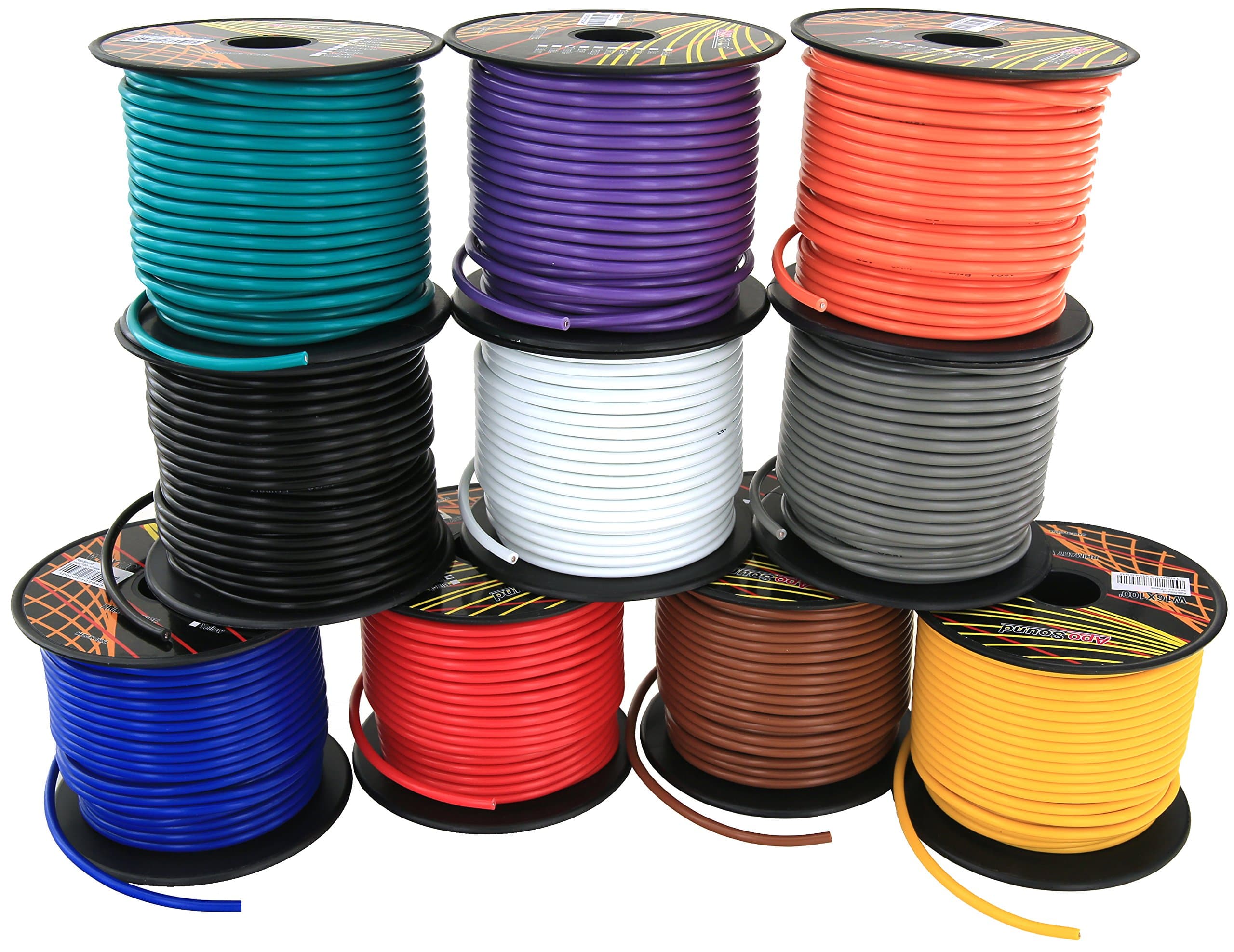 16 Gauge Stranded Copper Clad Aluminum CCA Low Voltage Primary Wire for Automotive Trailer Harness Auto Remote Wiring 4 Colored Assortment 100 ft/roll 400 feet Total (Also in 6 & 10 Color)