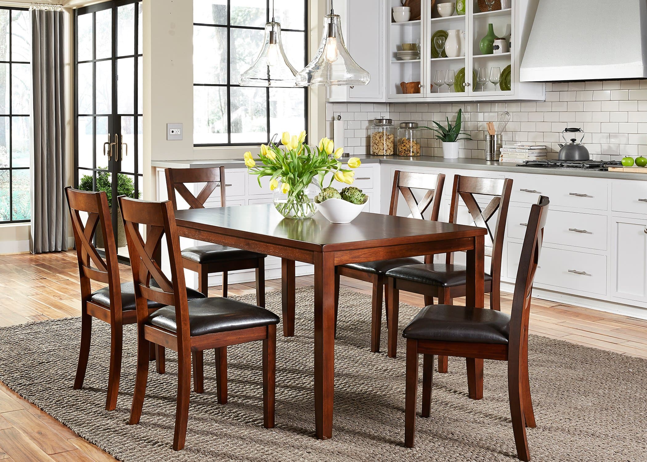 Liberty Furniture Industries Thornton 7 Piece Rectangular Table Set, W36 x D60 x H30, Medium Brown