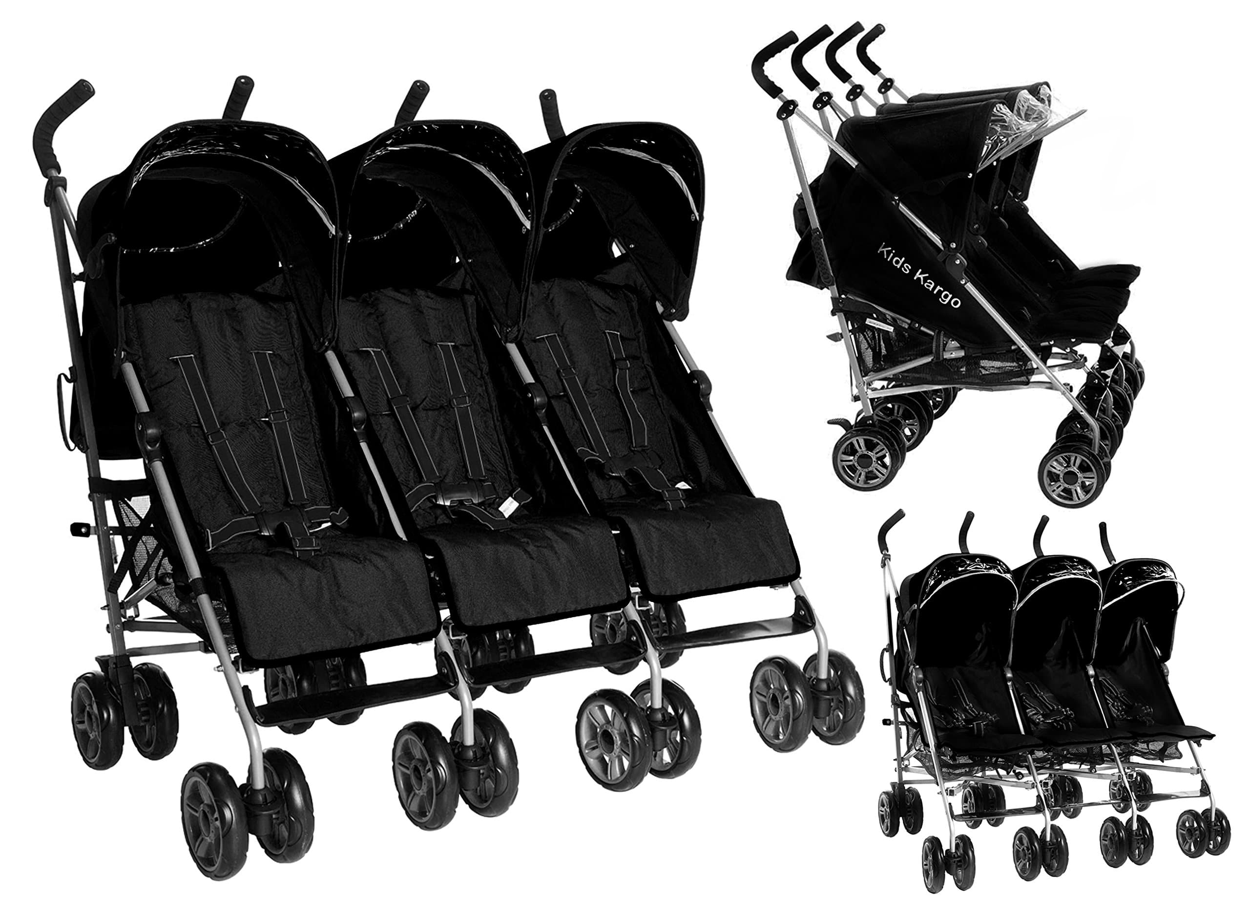 Triplet Buggy Tandem Pushchair (No Accessories, Black)