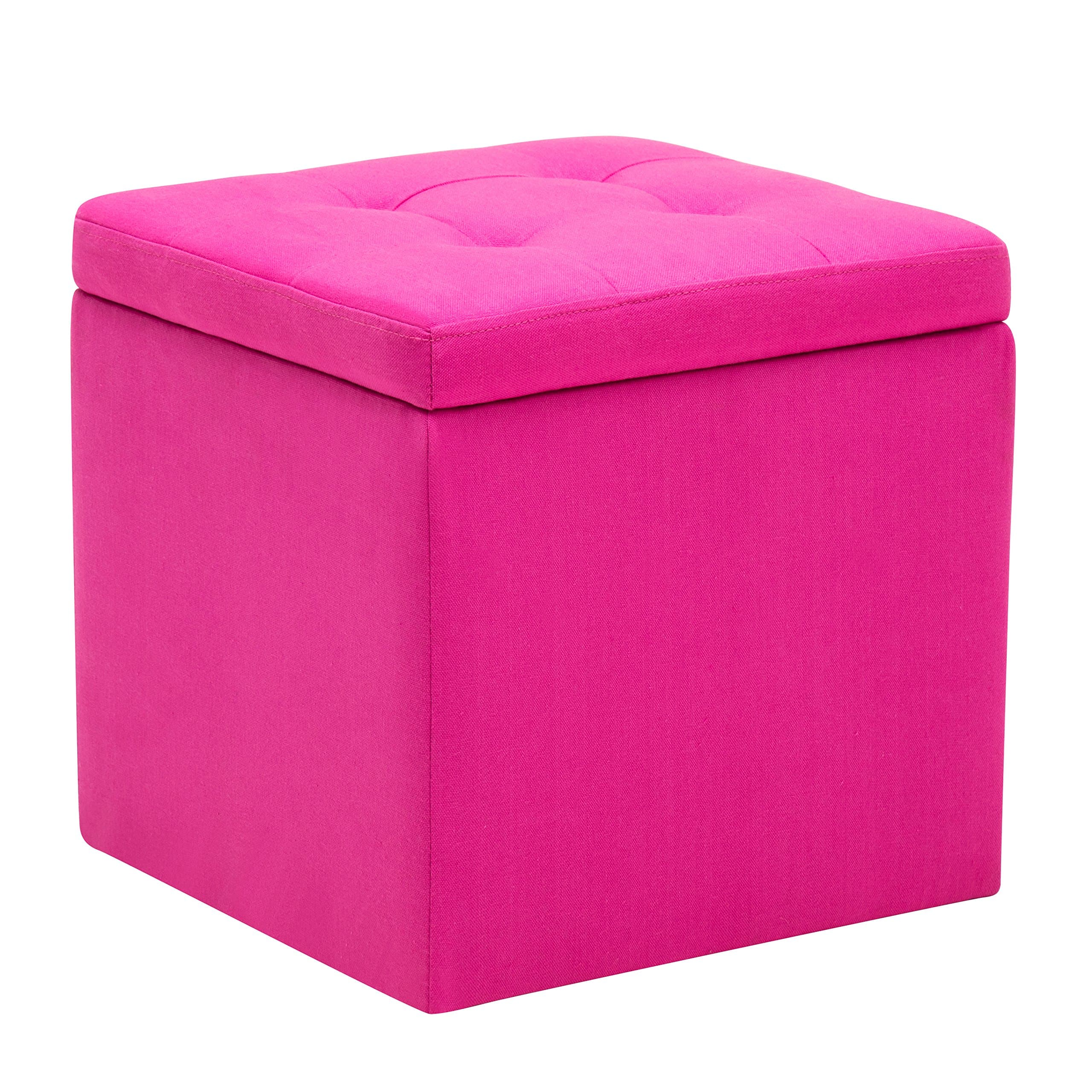 Azufi 15" Pink Canvas Storage Ottoman Cube / Footstool / Bench with Tufted Upholstery Top and Hardwood Frame, No Assembly Required