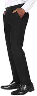 Plaid&Plain Men's Stretch Dress Pants Slim Fit Skinny Suit Pants, Black, 31W x 30L
