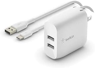 Belkin 24W Dual Port USB Wall Charger - USB C Cable Included - iPhone Charger Fast Charging - USB Charger Block for Power Bank, iPad & iPad Pro, Samsung Galaxy S20, Samsung Note, Google Pixel & more