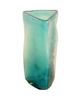 Triangular vase, recycled, handblown glass (15x6cm) - Aqua opaline