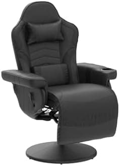 Massage Video Gaming Recliner Chair - Ergonomic Backrest & Seat Height Adjustment Swivel Recliner - PU Leather High Back Computer Office Chair with Cupholder, Headrest, Lumbar Support, Footrest