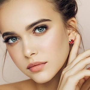 OHINGLT Ladybug Clip on Earrings for Woman Silver Ear Cuff Black Spot Red Ladybug Earrings(4 Pairs Red)