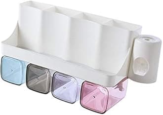 Maharsh Wall Mountable Durable and Stable Plastic Toothbrush Holder with 4 Slots for Keeping Toothpaste, Comb, Cream, Lotion & soap (Multicolor) (4 Slot)