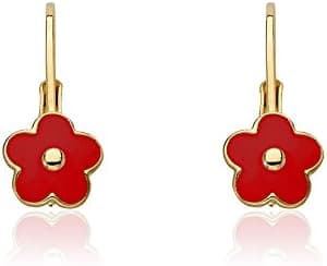 Little Miss Twin Stars Kids Earrings - 14k Gold Plated Flower Leverback Earrings-Hypoallergenic and Nickel Free For Sensitive Ears