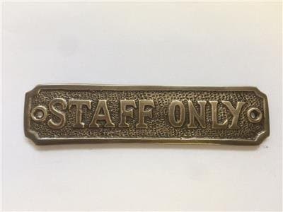STAFF ONLY Door Sign Name Plate Solid Brass with a Antique Bronze Finish 16.5 x 3.5cm comes with Screws DSN-10-AB