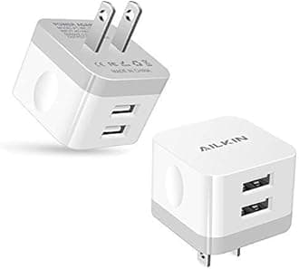 2Pack USB Wall Charger Plug, AILKIN 2.4A Dual Port USB Adapter Power Cube Fast Charging Station Box Base for iPhone 17 16 15 14 13 12 Pro Max SE 11 XR XS, Samsung, Phones Charge Block-White Brick