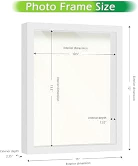 FrameWorks White Wooden Shadow Box Frame ââ‚¬â€œ Soft Felt Back, Tempered Glass, and Included Elegant White Ball Push Pins, 11 Inches x14 Inches