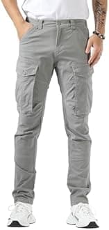 Plaid&Plain Men's Cargo Pants Slim Fit with Articulated Knees