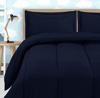Utopia Bedding All Season Comforter Set with 2 Pillow Cases - 3 Piece Soft Brushed Microfiber Kids Bedding Set for Boys/Girls – Machine Washable (Navy, Twin/Twin XL)