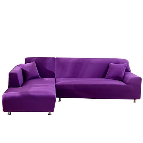 L Shape Sectional Sofa Cover 2 Pcs Stretch Slipcovers for Sectional Couch L-Shaped Sofa Furniture Protector Covers for Kids Pets with 2Pcs Pillow Covers (Purple)