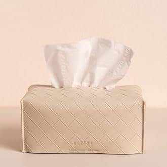 OLETHA Aesthetic Rectangle Tissue Box Cover, High Flat Box Tissues Holder Rectangular, Woven Textured, Light Taupe