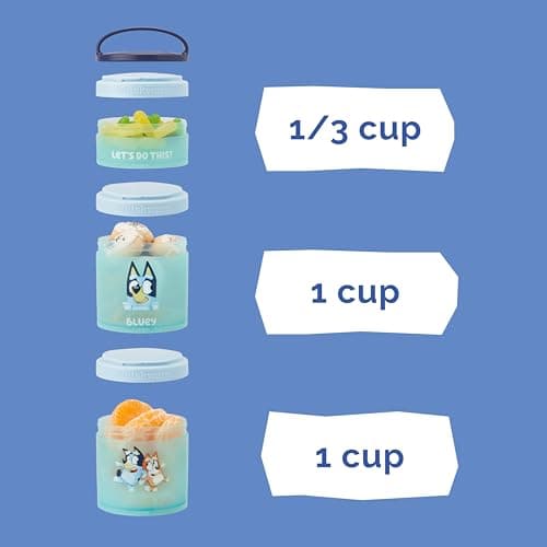 Whiskware Bluey Stackable Snack Containers for Kids and Toddlers, 3 Stackable Snack Cups for School and Travel, Bluey and Bingo, Let's Do This!