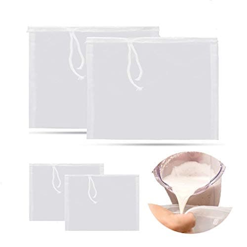 4 Pcs Reusable Nut Almond Milk Strainer Bag, 2 Sizes, TuNan Food Grade Fine Mesh Nylon Straining Cheesecloth/Cold Brew Coffee Filter for Cashew Milk Juice Cheese Tea（Large 11"x12" & Small 4"x6"）