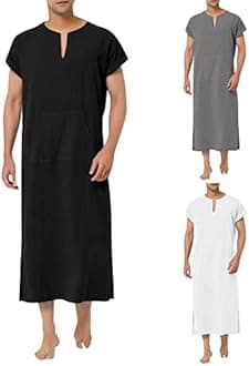 Kaftan Men's Kaftan Robes Middle East Kaftan Islamic Dubai Thobe Muslim Dresses Maxi Dress Ramadan Long Sleeves Retro Tunics Abaya Casual Robe Prayer Clothing for Men