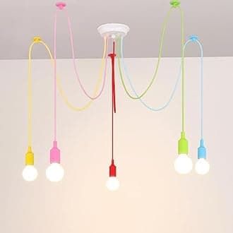 Spider Colorful Pendant Light, Kids Fun Chandelier Fixtures, Ajustable DIY Ceiling Lamp for Girls Boy Room, Playroom,Classroom, Living Room, Dining Room E26, 5 Lights
