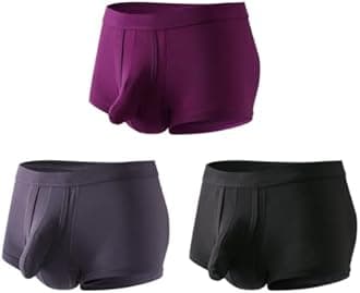 Cerahome Men's Dual Pouch Underwear Short&Long Leg Bulge Boxer Briefs Separated Pouch Modal Trunks (US, Alpha, Large)